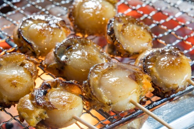 Char-grilled scallops